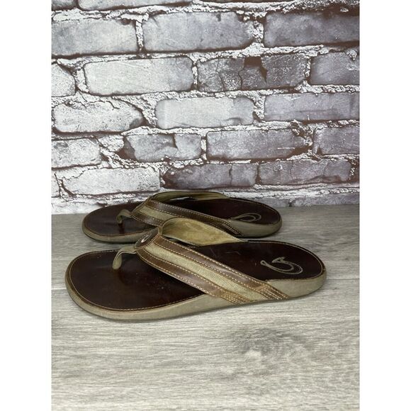 OLUKAI Ikoi Brown Leather Flip Flops Beach Sandals Men Sz 12M US/45EU 10360-1313 - Picture 15 of 16